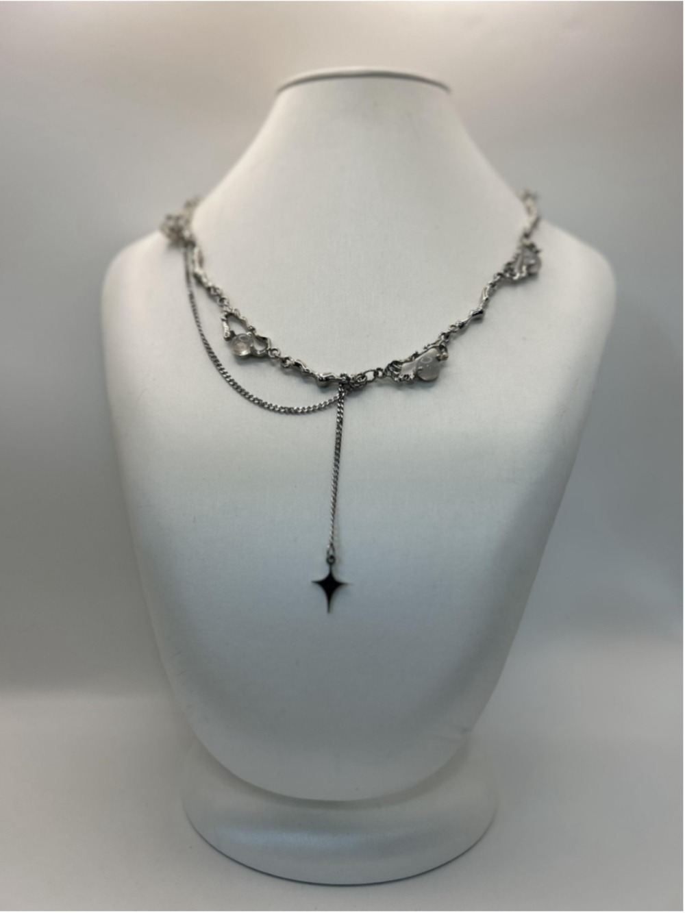 Necklace Silver Tone Layered Star Pendant Y-Drop Chain Celestial Statement